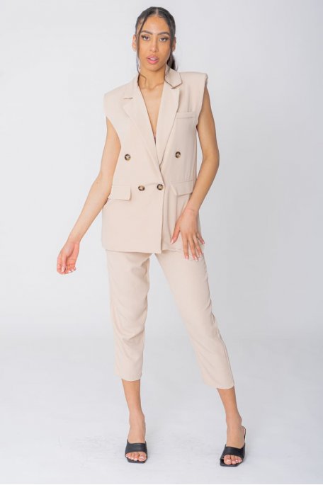 Ensemble tailleur sans manches beige