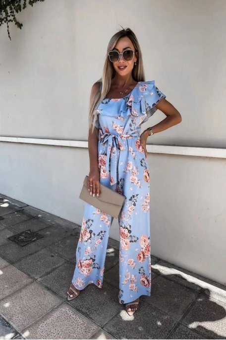 Asymmetrical blue floral jumpsuit