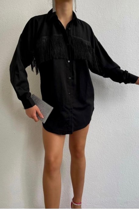 Chemise large à franges noir