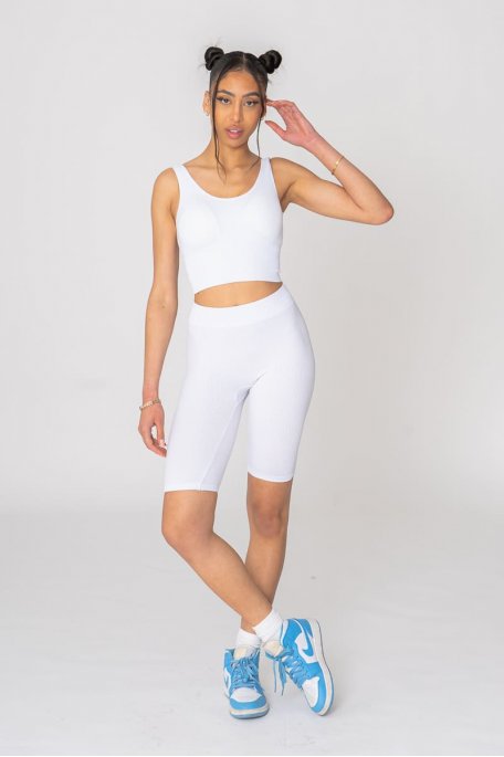 Ribbed sports set with white cycling bra