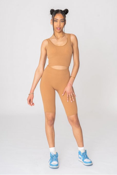 Ensemble sport côtelé brassière cycliste camel