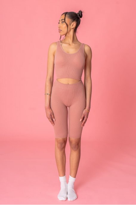 Ensemble sport côtelé brassière cycliste rose