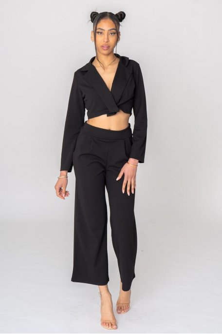 Ensemble tailleur crop top fluide noir
