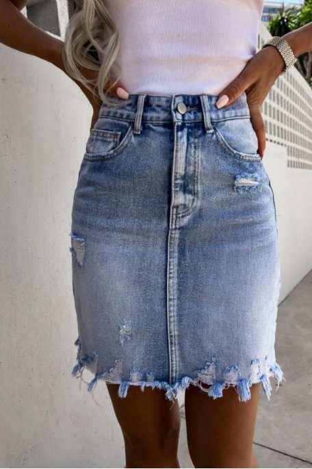 Ripped blue denim skirt Cinelle Paris fashion woman