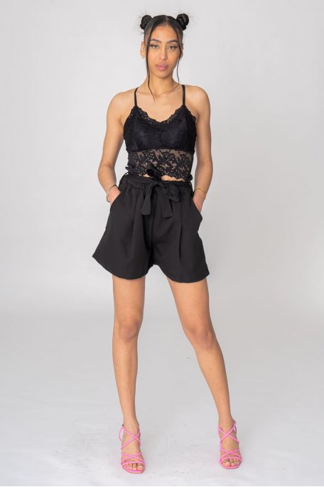 Black bow belt shorts