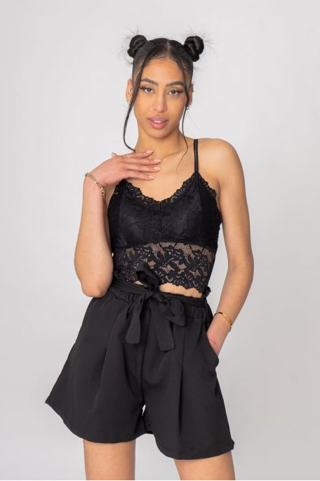 Black lace cross back crop top