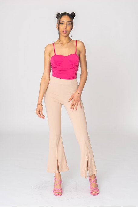 Pantalon évasé fendu beige