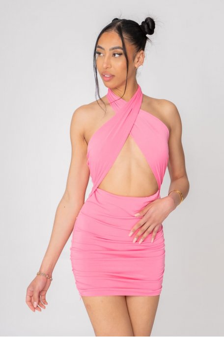 Robe courte moulante à nouer rose