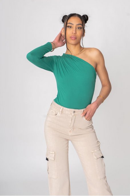 Green one-sleeve asymmetric bodysuit