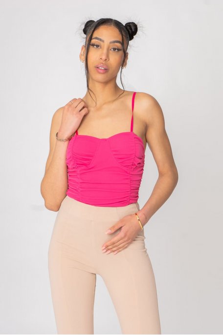 Crop Top gerafft Träger fuchsia