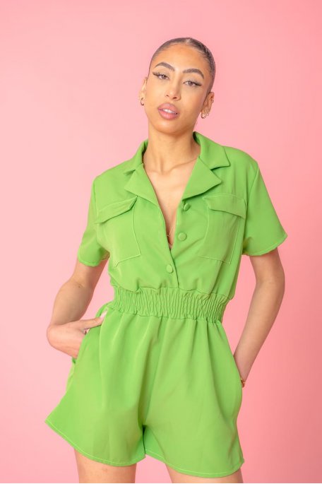Combishort style chemise à poches vert