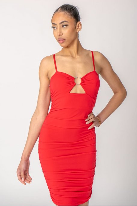 Red strapless ruched short dress