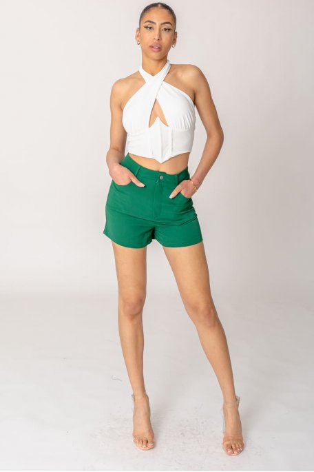 Green high waist fluid shorts