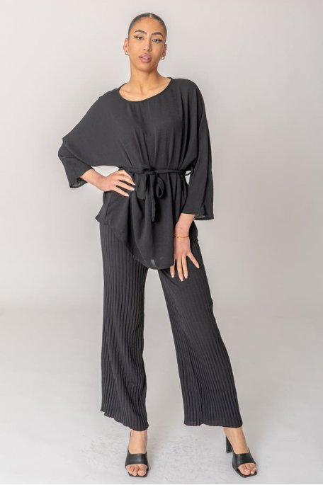 Black long sleeve and pleated pants set