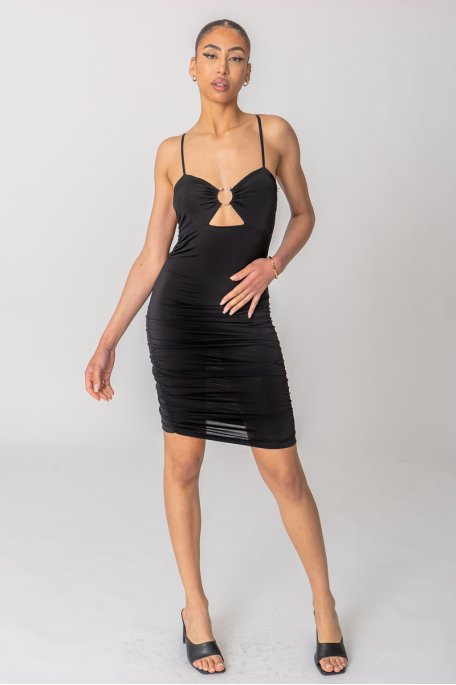 Robe courte froncée moulante à bretelles noir