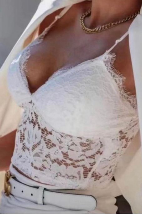 White lace cross back crop top
