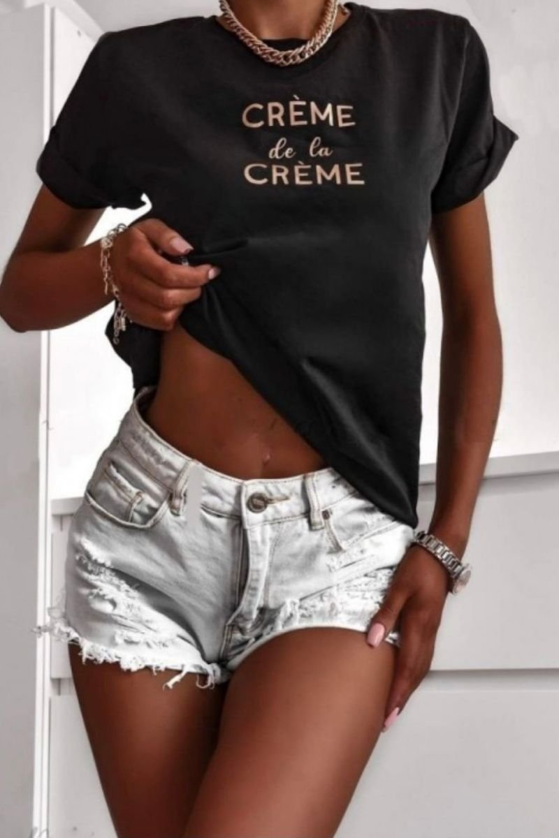 Tee-shirt &amp;quot;Crème de la crème&amp;quot; noir - Cinelle Paris, mode femme tendance