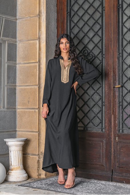 Robe longue Abaya brodée noir