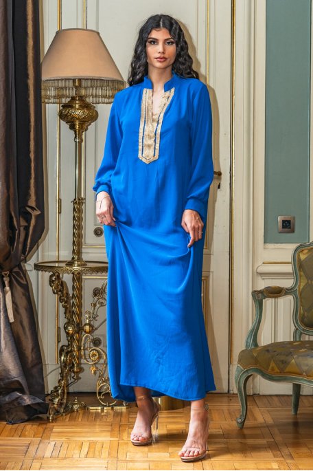 Robe longue Abaya brodée bleu
