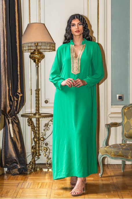 Robe longue Abaya brodée vert