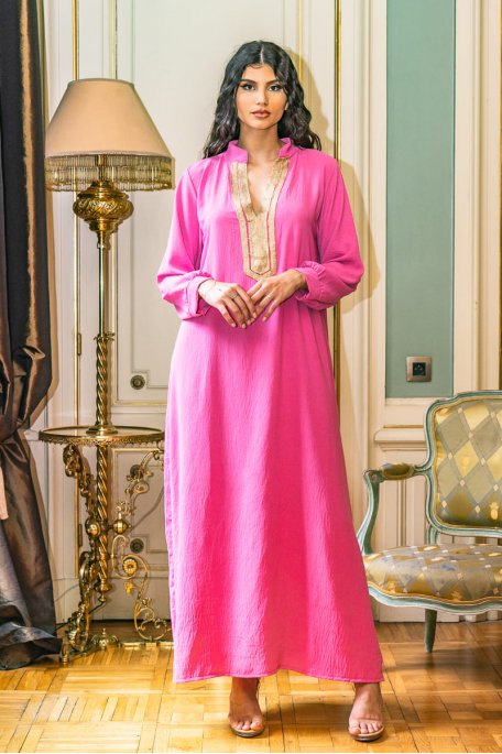 Robe longue Abaya brodée rose