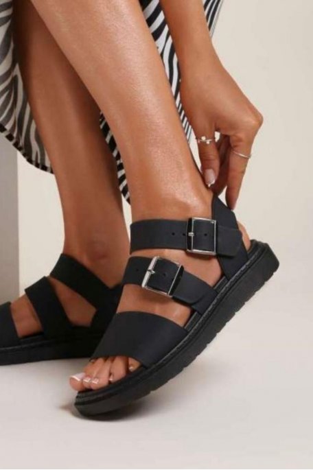 Plateausandalen mit dicken Riemchen schwarz