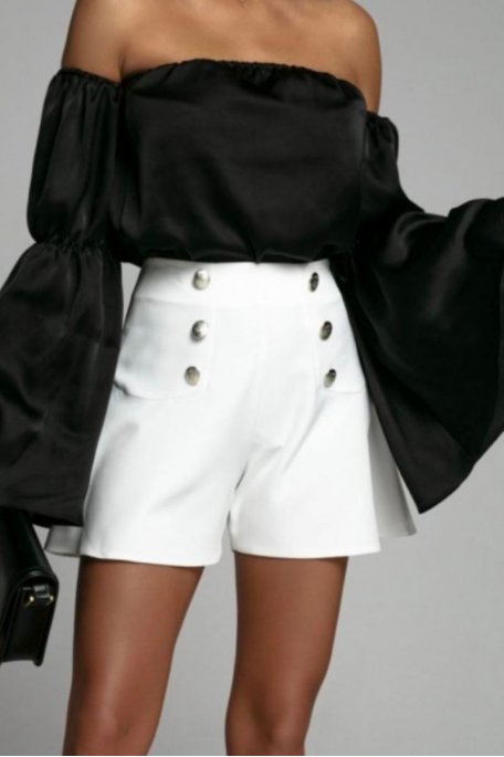 White button-down shorts