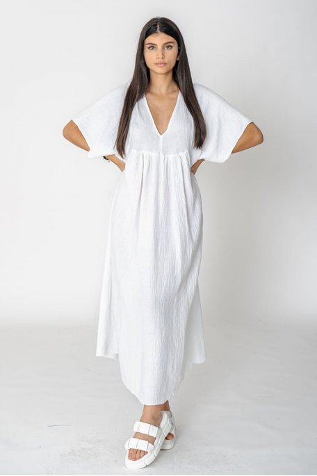 Robe longue coton manches courtes blanc