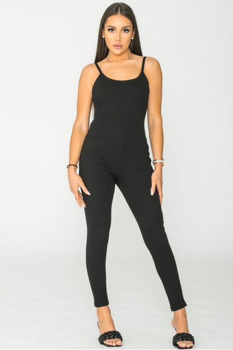 Ribbed jumpsuit with thin straps black