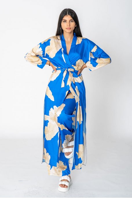 Langer Kimonoanzug mit Blumenmuster blau