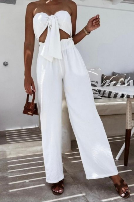 Ensemble fluide bandeau pantalon blanc