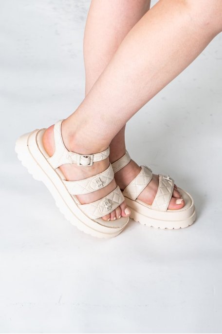 Sandales plateforme épaisse brides matelassées beige