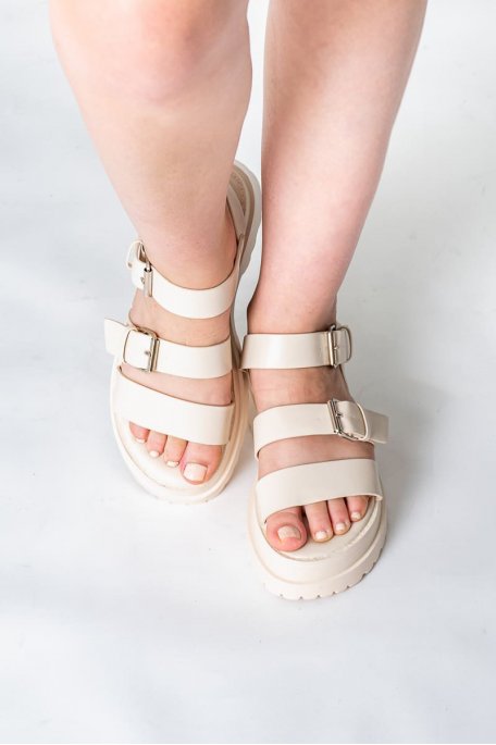 Sandals with thick soles and beige imitation straps