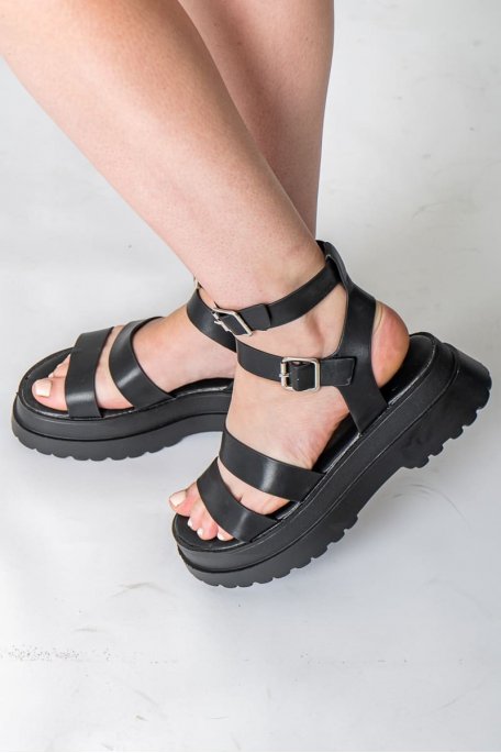 Sandalen mit dicker Sohle Knöchelriemen schwarz