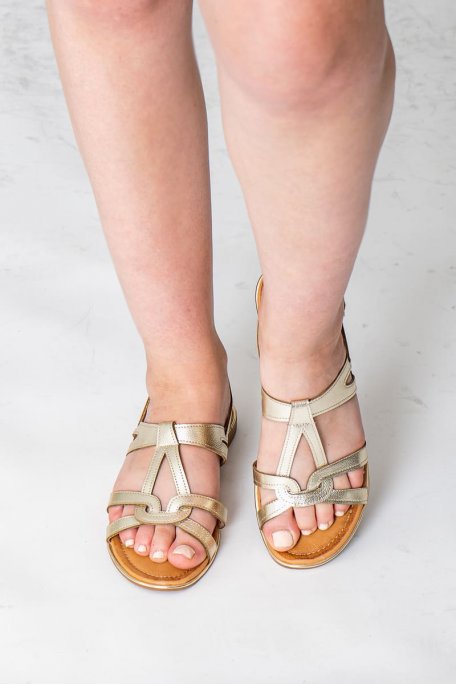 Flache Sandalen mit Riemchen aus goldfarbenem Kunstleder