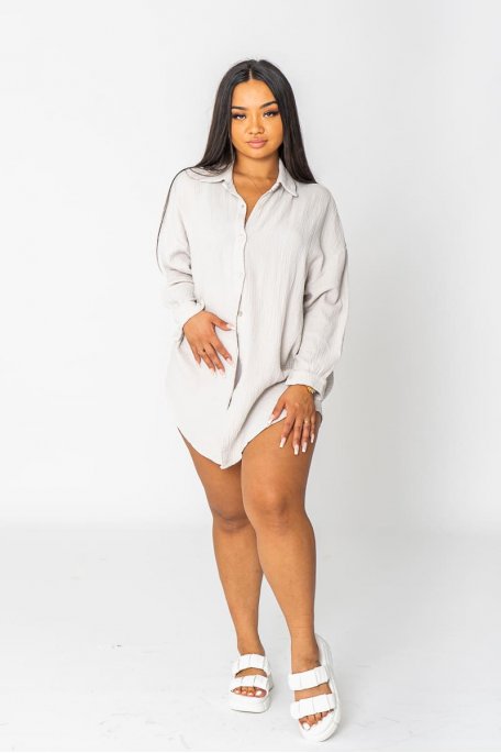 Hemdkleid aus Baumwollgaze beige