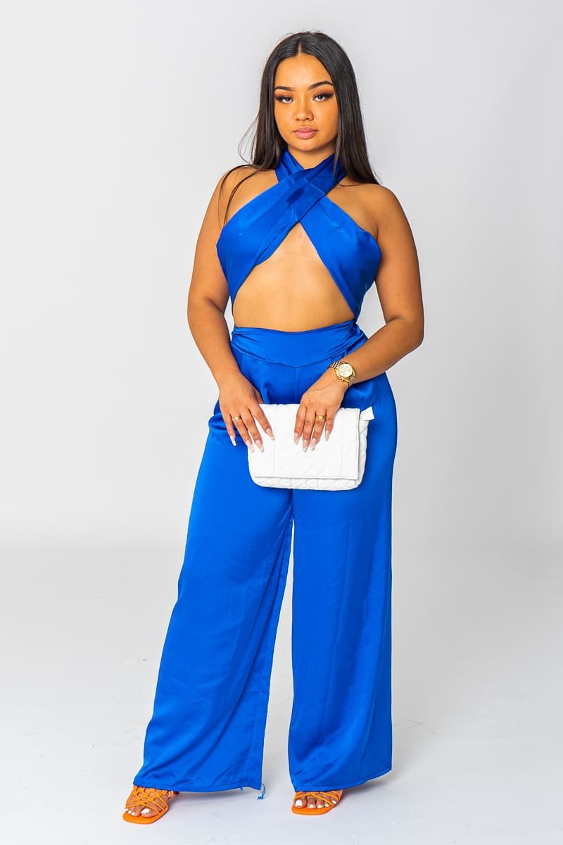 Sky Blue Silk Matt Satin Pant Set Design by KANJ By Aruna & Priyanka at  Pernia's Pop Up Shop 2023