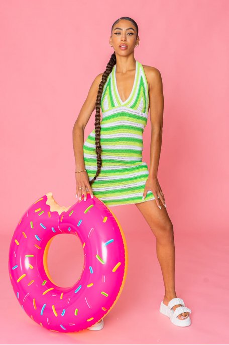 Green striped crochet beach dress