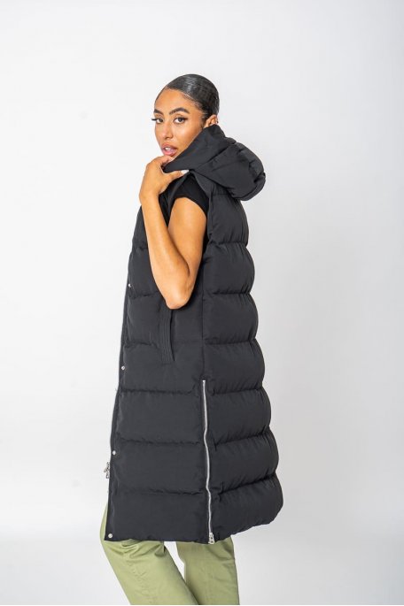 Doudoune parka longue noire sans manches - Cinelle Paris