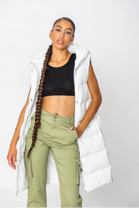 Long sleeveless hooded jacket white