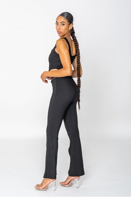 Ensemble moulant crop top pantalon fendu noir