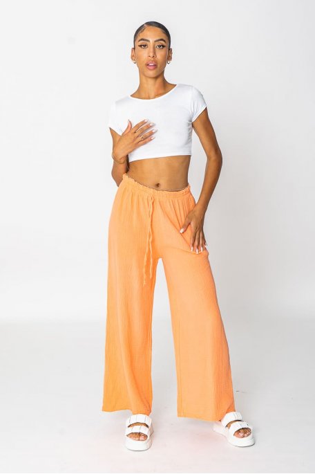 Pantalon gaze de coton ample orange