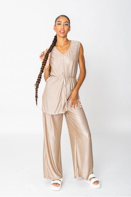 Plissee-Set Tunika Tanktop beige