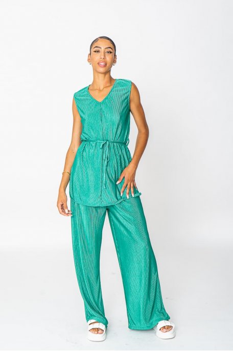 Pleated tunic tank top set green