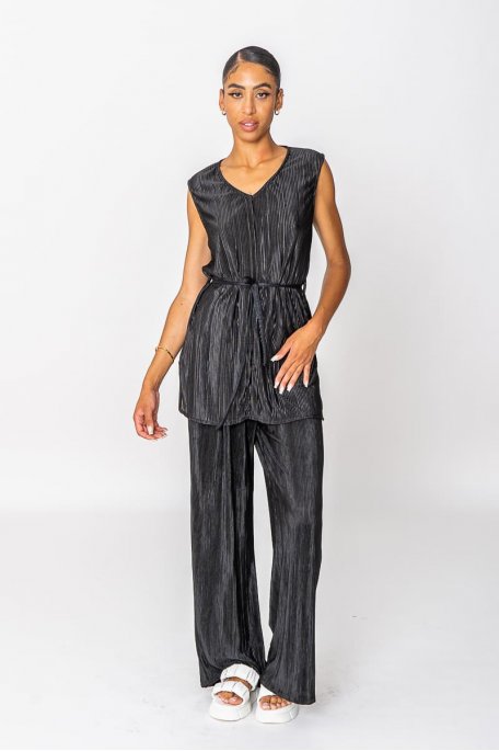 Plissee-Set Tunika Tanktop schwarz