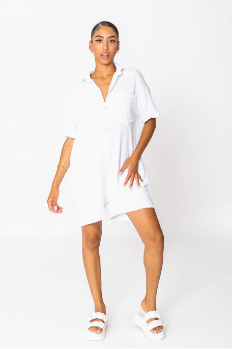 Loose-fitting jumpsuit in white cotton gauze