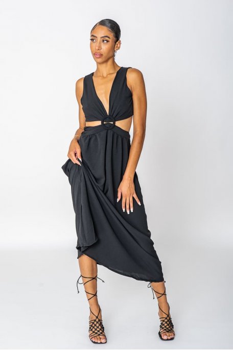 Langes Kleid mit durchbrochenem Rückenteil und Schnürung schwarz
