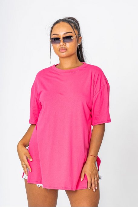 Oversize T-Shirt mit Schlitz in Fuchsia