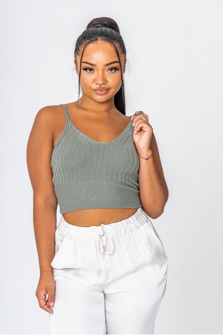 Crop top maille côtelé vert