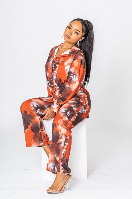 Spotted shirt and trouser set in orange